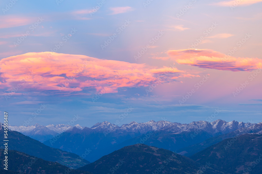 Awesome view at the mountains in alpenglow Awesome view at the mountains in alpenglow