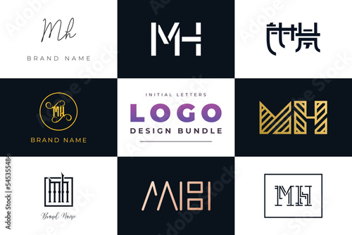 Initial letters MH Logo Design Bundle