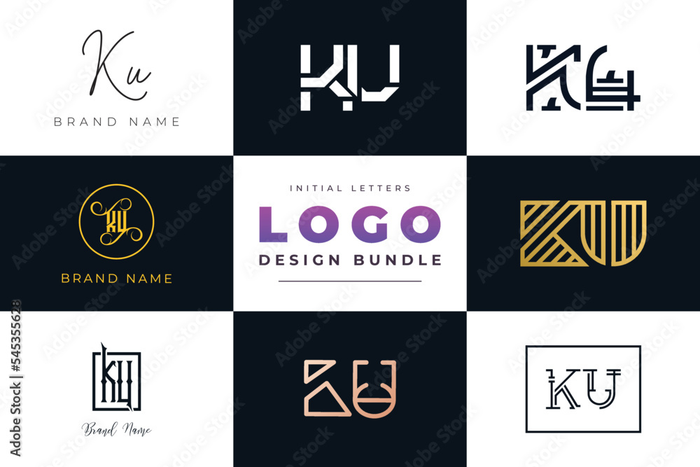 Initial letters KU Logo Design Bundle