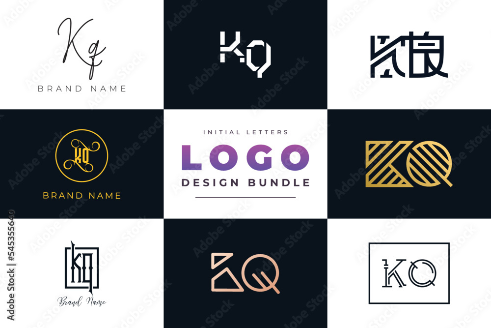 Initial letters KQ Logo Design Bundle