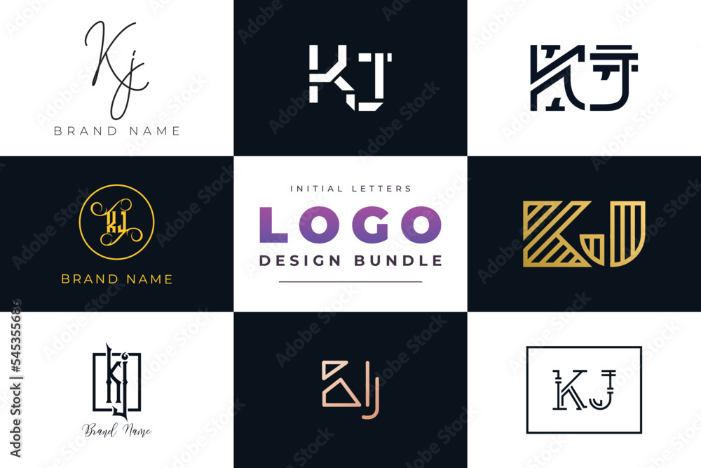 Initial letters KJ Logo Design Bundle