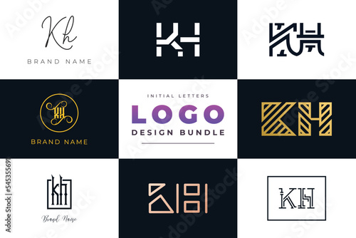 Initial letters KH Logo Design Bundle
