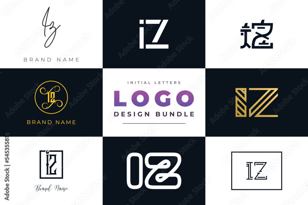 Initial letters IZ Logo Design Bundle