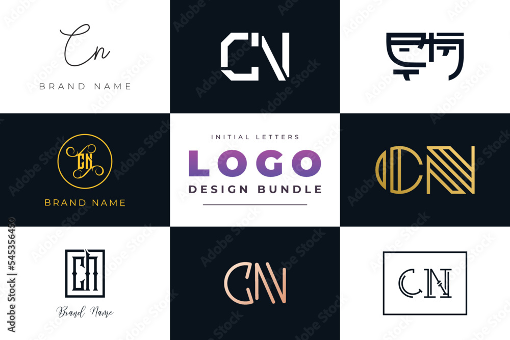 Initial letters CN Logo Design Bundle