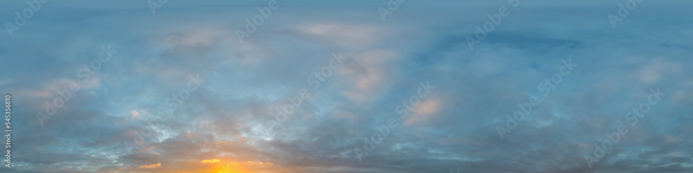 Dramatic sunset sky panorama with Cumulus clouds. Seamless hdr 360 pano in spherical equirectangular format. Complete zenith for 3D visualization, game and sky replacement for aerial drone panoramas Dramatic sunset sky panorama with Cumulus clouds. Seamless hdr 360 pano in spherical equirectangular format. Complete zenith for 3D visualization, game and sky replacement for aerial drone panoramas