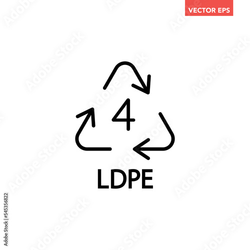 Black single plastic recycle LDPE 4 line icon, simple recycle code flat design vector pictogram, infographic interface elements for app logo web website button ui ux isolated on white background