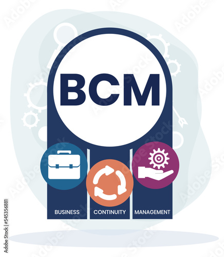 BCM - Business Continuity Management acronym. business concept background. Vector illustration for website banner, marketing materials, business presentation