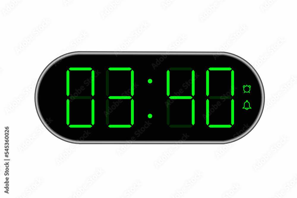 Vector flat illustration of a digital clock displaying 03.40 . Illustration of alarm with digital number design. Clock icon for hour, watch, alarm signs. Vector flat illustration of a digital clock displaying 03.40 . Illustration of alarm with digital number design. Clock icon for hour, watch, alarm signs.