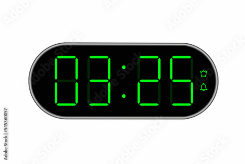 Vector flat illustration of a digital clock displaying 03.25 . Illustration of alarm with digital number design. Clock icon for hour, watch, alarm signs.