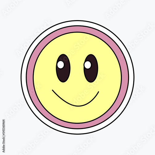 Cool groovy girly retro sticker with smile. Geek hipster vaporwave stickers . Vector illustration of y2k , 90s graphic design badge on white background