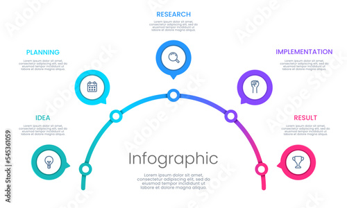 Infographic half circle with 5 options.