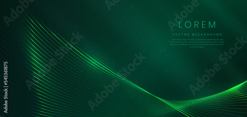 Abstract luxury curve glowing lines on green background. Template premium award design.