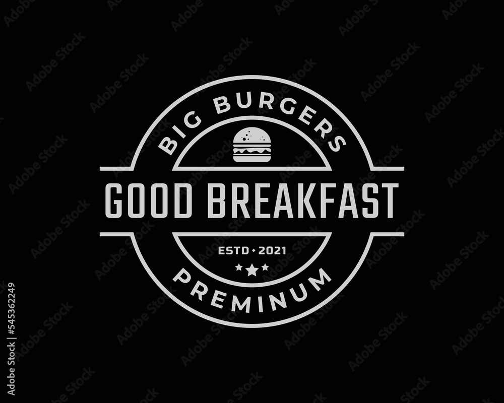 Vintage Retro Badge Emblem Ham Beef Patty Burger for Fast Food Restaurant Logo Design Linear Style