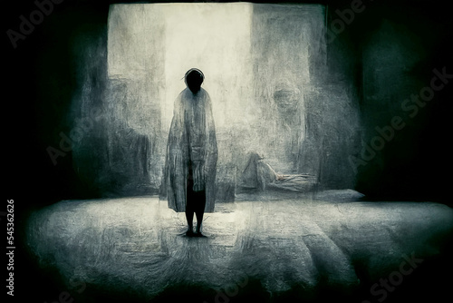Young Woman in a Dark Room Silhouette  Generative AI Illustration