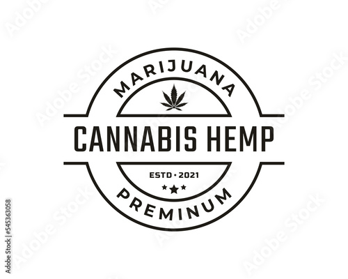 Vintage Retro Badge Emblem Cannabis Marijuana Hemp Rectangle Logo Design Linear Style