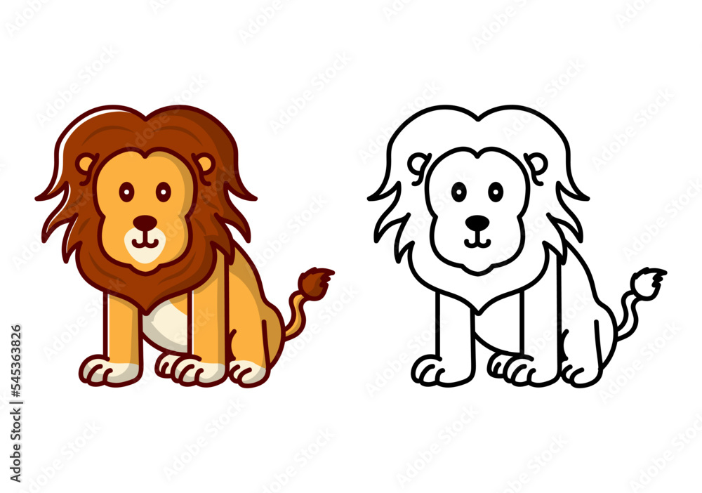 Obraz premium Cute lion coloring book page illustration