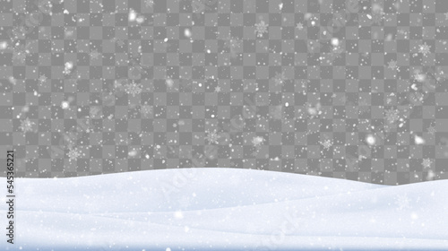 Snow background with many snowflakes. Winter backdrop. Vector illustration