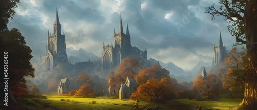 Artistic concept illustration of a beautiful church on the hill, background illustration.