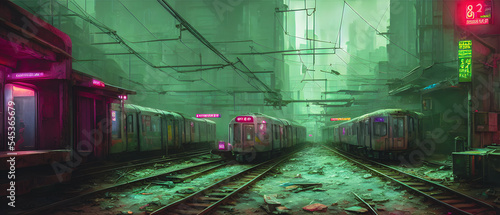 Artistic concept illustration of a futuristic metro station  background illustration.