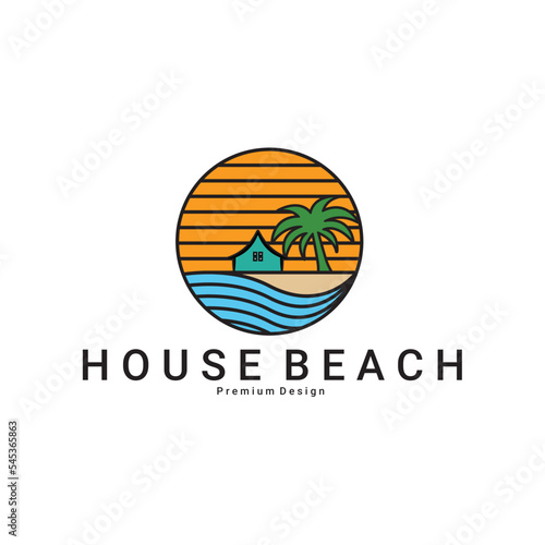 palm tree and house logo design vector illustration art, minimalist palm logo design