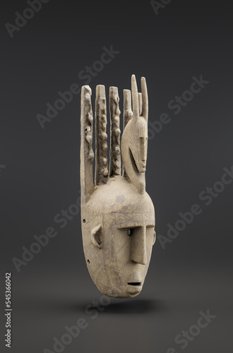 Ritual mask from Bambara people. from side view, 3d Rendering photo