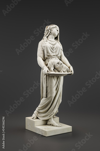 Statue of Salome, the daughter of Herodias and stepdaughter of King Herod Antipas with Baptist's head. Europian art. from side view, 3d Rendering photo
