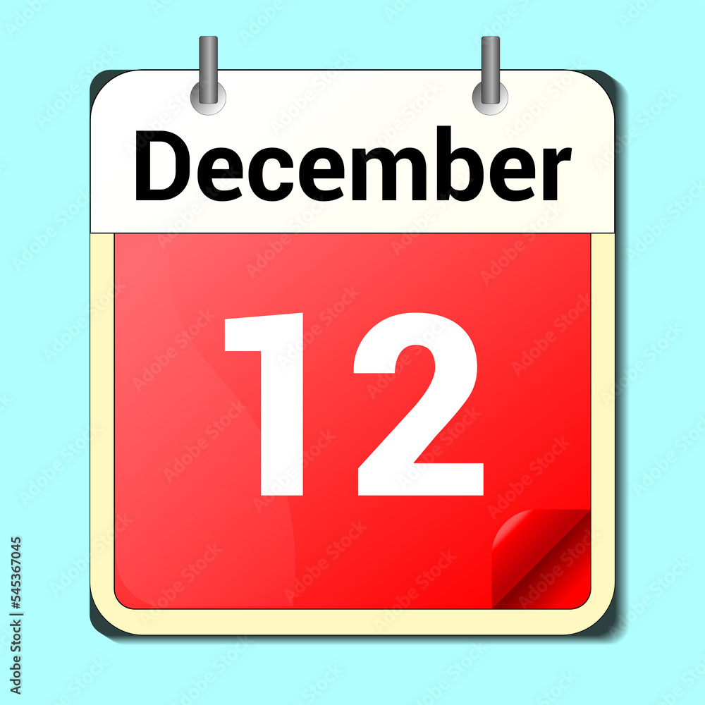 day on the calendar, vector image format, December 12. day on the calendar, vector image format, December 12.