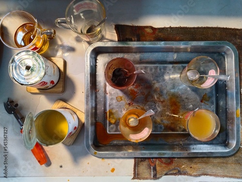 Cups and tea making equipment