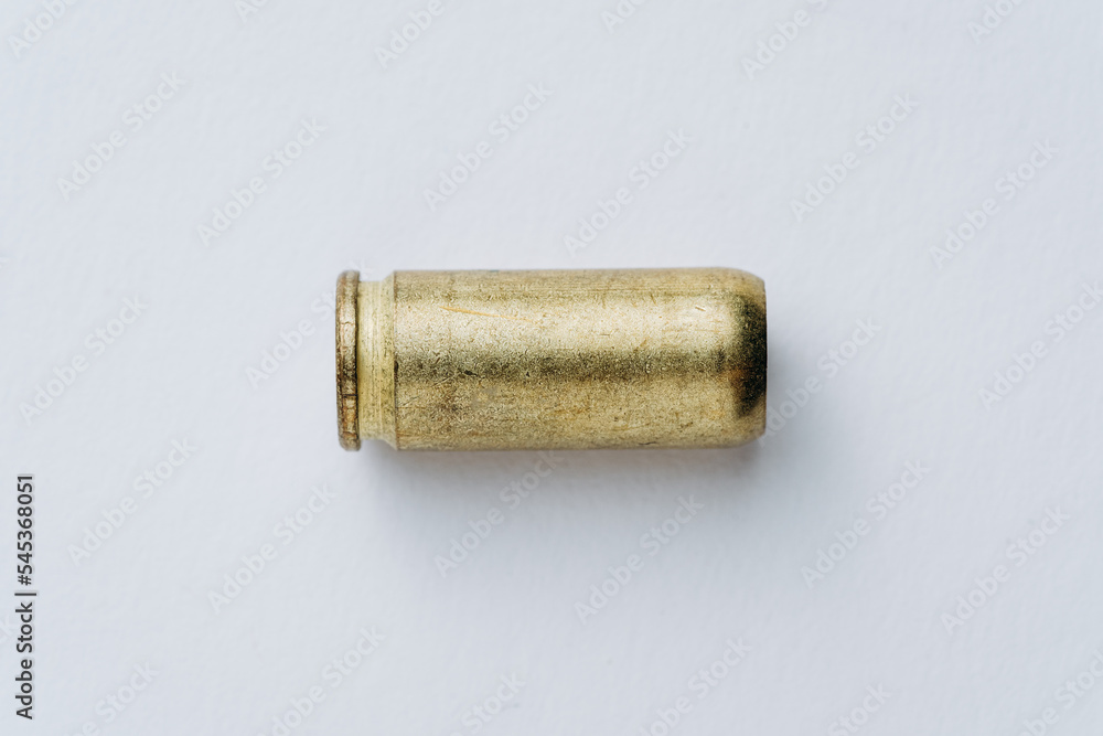 Pistol bullet casings isolated on white background, top view Pistol bullet casings isolated on white background, top view