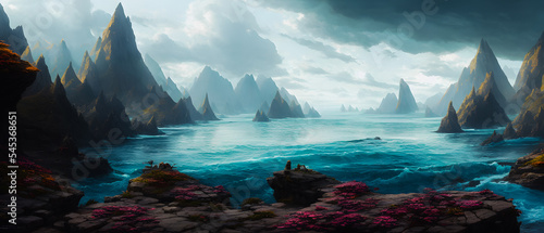 Artistic concept illustration of a sea bay background illustration.