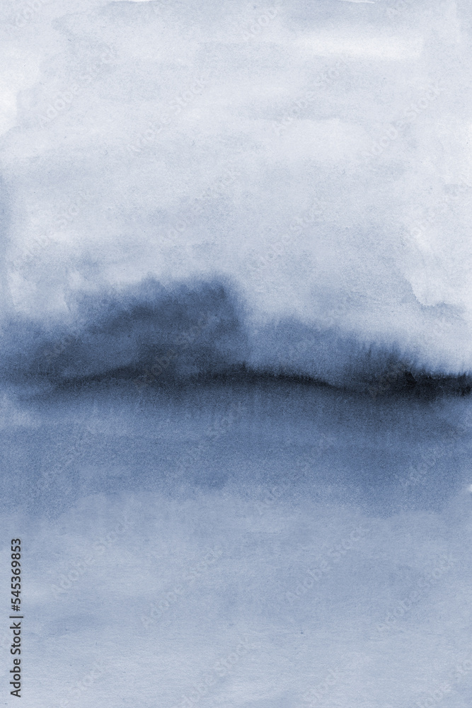 Navy blue abstract watercolor landscape. Landscape art background texture in modern style.
