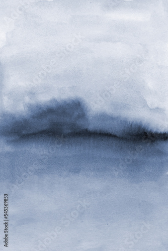 Navy blue abstract watercolor landscape. Landscape art background texture in modern style. 
