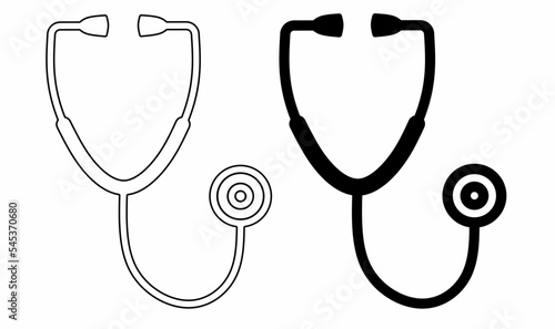 outline silhouette stethoscope icon set isolated on white background