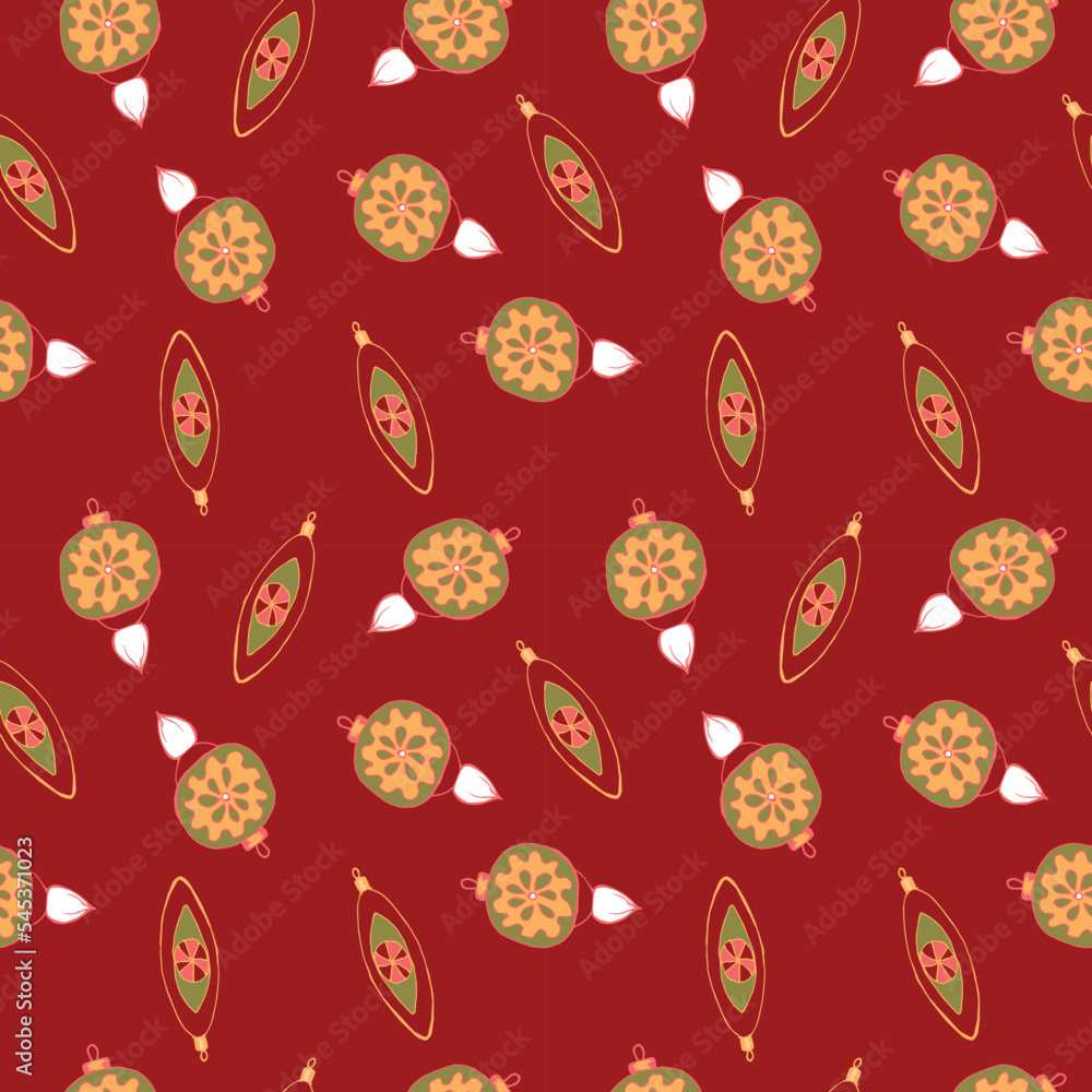 Christmas and Happy New Year seamless pattern with Christmas balls and gifts. Trendy retro style. Vector design template.
Christmas and Happy New Year seamless pattern with Christmas balls and gifts. Trendy retro style. Vector design template.