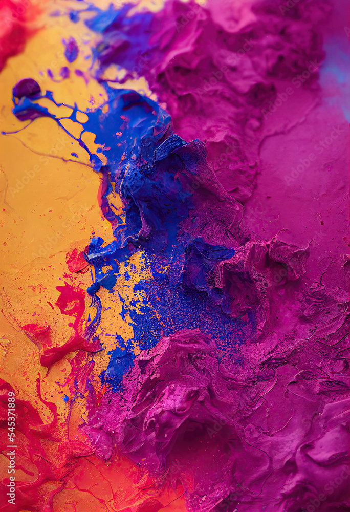 Colorful paint splash background. Grunge textured fluid art wallpaper.