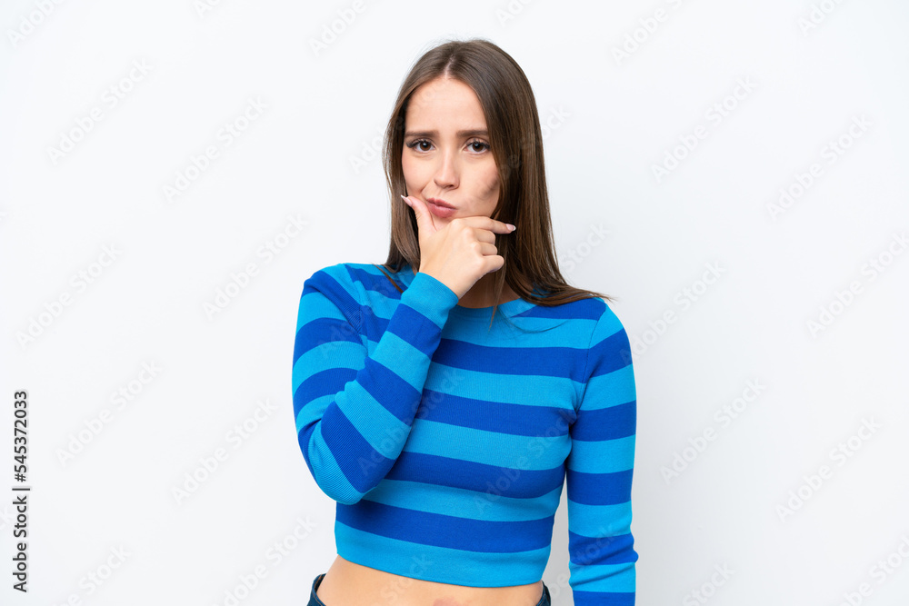 Young pretty caucasian woman isolated on white background thinking Young pretty caucasian woman isolated on white background thinking