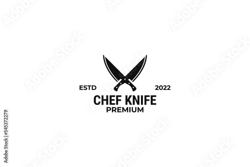 Cross kitchen knives and chef knife logo vector illustration design
