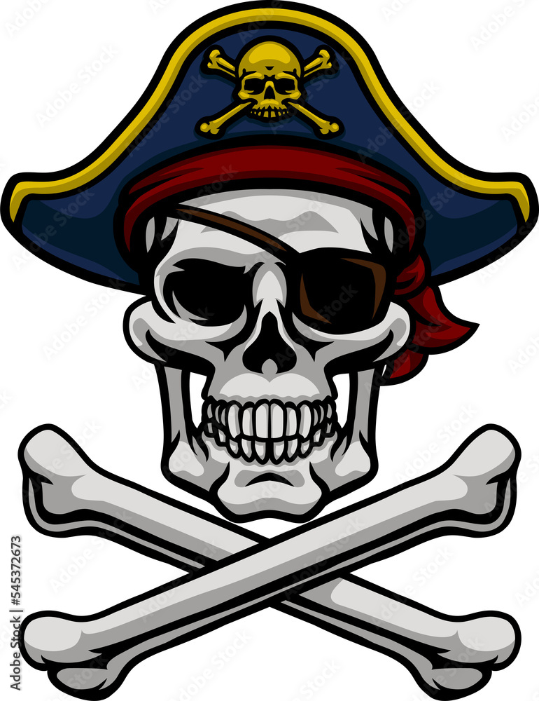 Fototapeta premium Pirate Hat Skull and Crossbones Cartoon