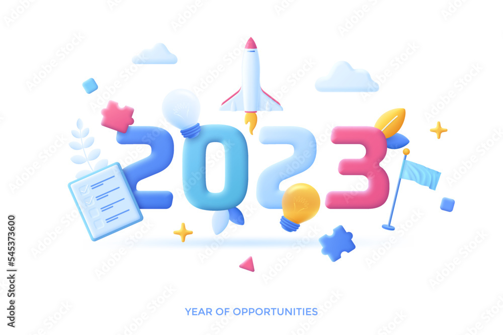 2023 Year Of Opportunities In Flat 3D Style