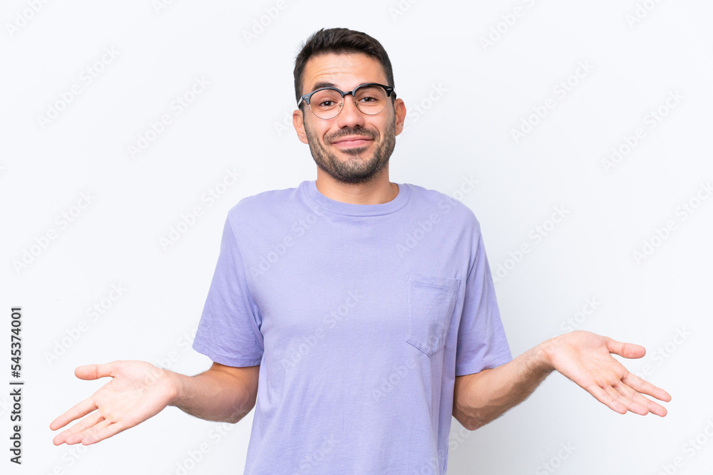 Young caucasian man isolated on white background happy and smiling Young caucasian man isolated on white background happy and smiling