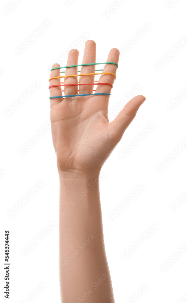 Woman with rubber bands on white background Woman with rubber bands on white background