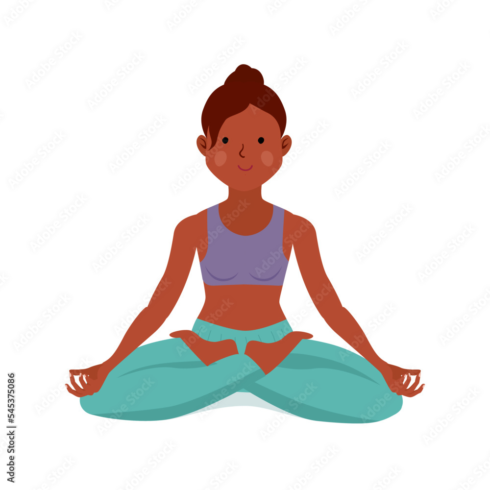 Young beautiful woman practicing yoga sitting in lotus pose with crossed legs isolated vector illustration Young beautiful woman practicing yoga sitting in lotus pose with crossed legs isolated vector illustration