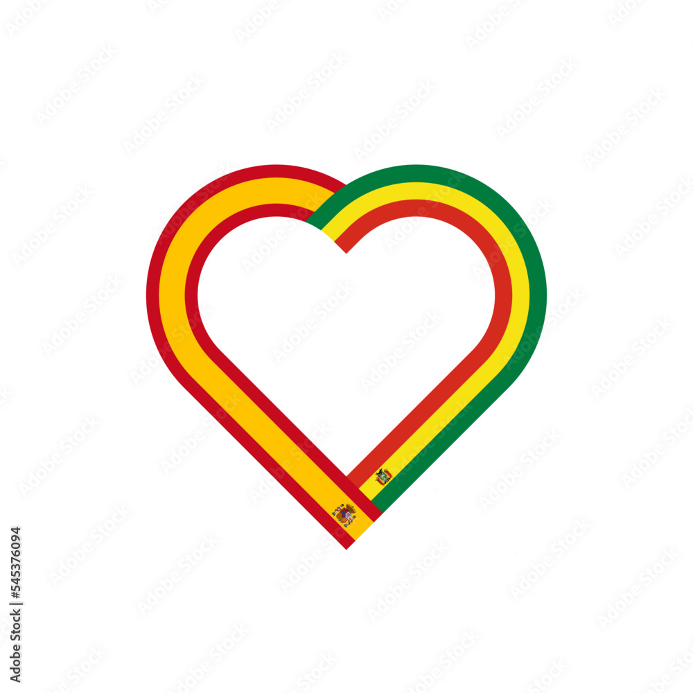 friendship concept. heart ribbon icon of spain and bolivia flags. vector illustration isolated on white background friendship concept. heart ribbon icon of spain and bolivia flags. vector illustration isolated on white background