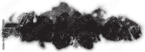 Glitch distorted geometric shape . Noise destroyed logo . Trendy defect error shapes . Glitched frame .Grunge textured . Distressed effect .Vector shapes with a halftone dots screen print texture.
