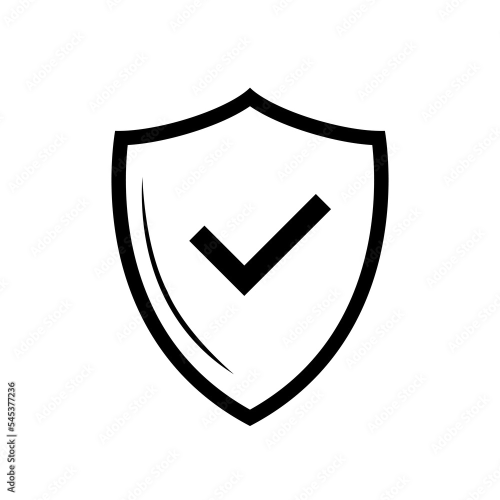 Insurance icon vector. Checkmark sign symbol isolated on shield line Insurance icon vector. Checkmark sign symbol isolated on shield line