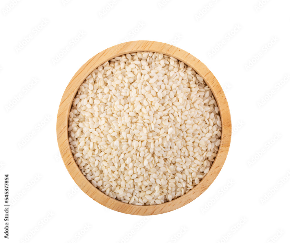 Sesame in wood bowl isolated on transparent png Sesame in wood bowl isolated on transparent png