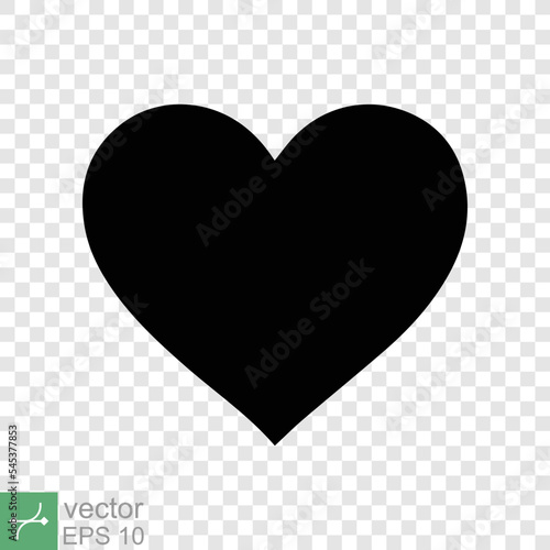 Heart icon isolated on transparent background. Simple flat icon. Black love shape symbol, blank heart silhouette sign logo design, romantic wedding concept. vector illustration EPS 10.