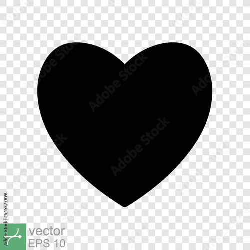 Heart icon isolated on transparent background. Simple flat icon. Black love shape symbol, blank heart silhouette sign logo design, romantic wedding concept. vector illustration EPS 10.