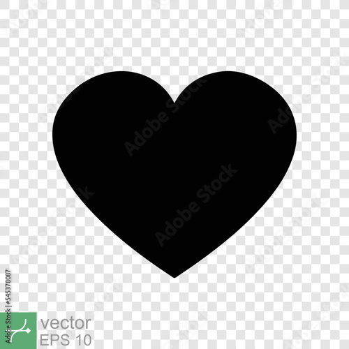 Heart icon isolated on transparent background. Simple flat icon. Black love shape symbol, blank heart silhouette sign logo design, romantic wedding concept. vector illustration EPS 10.