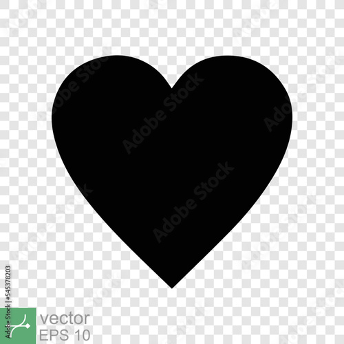 Heart icon isolated on transparent background. Simple flat icon. Black love shape symbol  blank heart silhouette sign logo design  romantic wedding concept. vector illustration EPS 10.